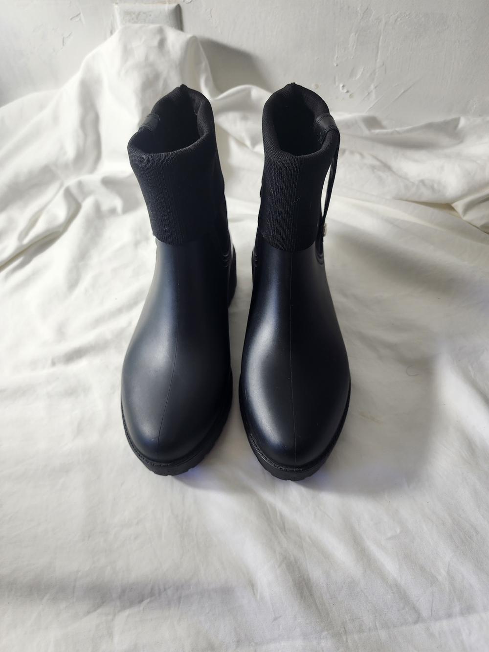 Nautica Black Ankle Rain Booties with Knit Cuff
